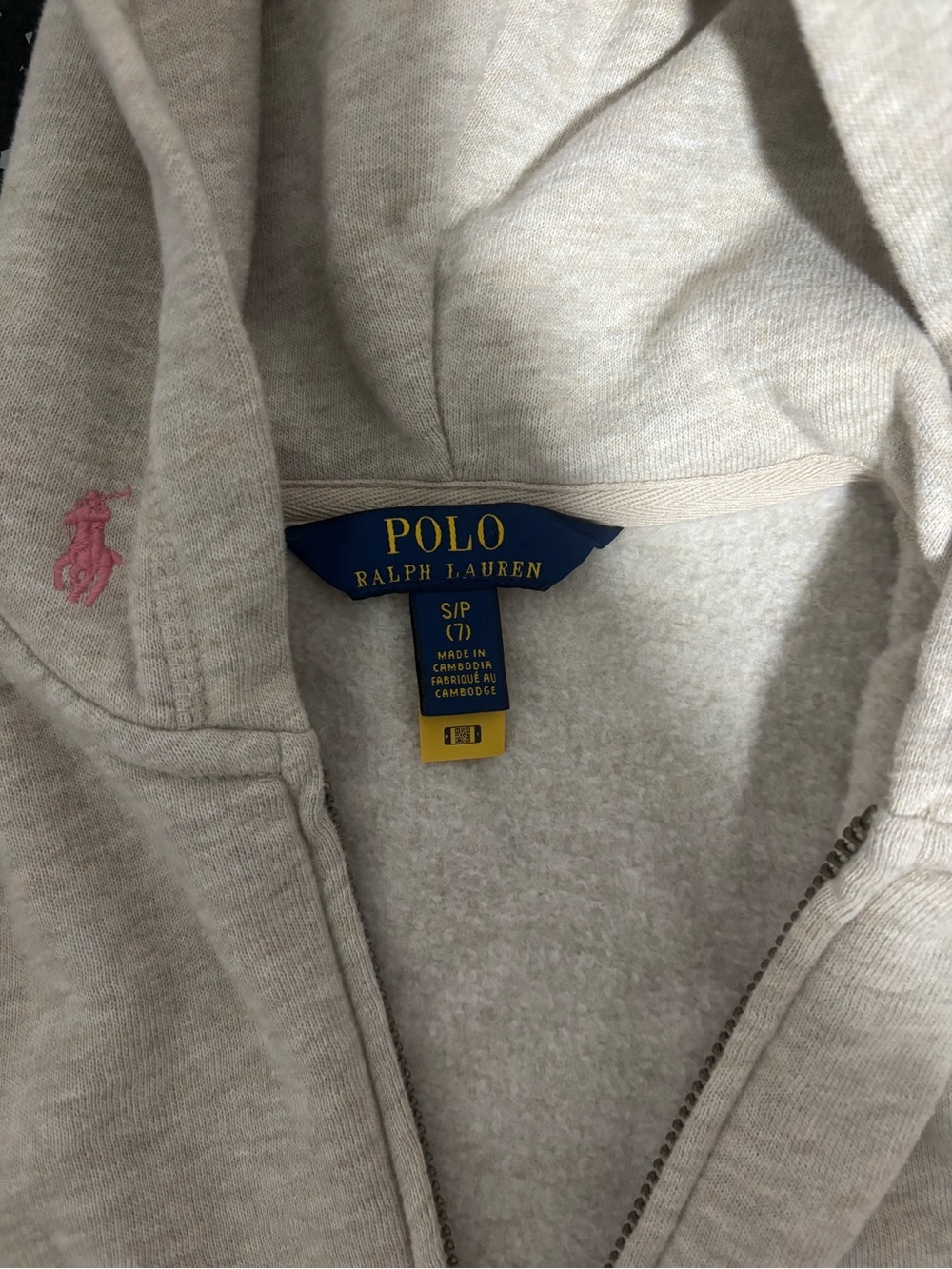 Polo by Ralph Lauren Kids Beige Zip Hoodie with Pink & Blue Embroidered Polo - Picture 3 of 4